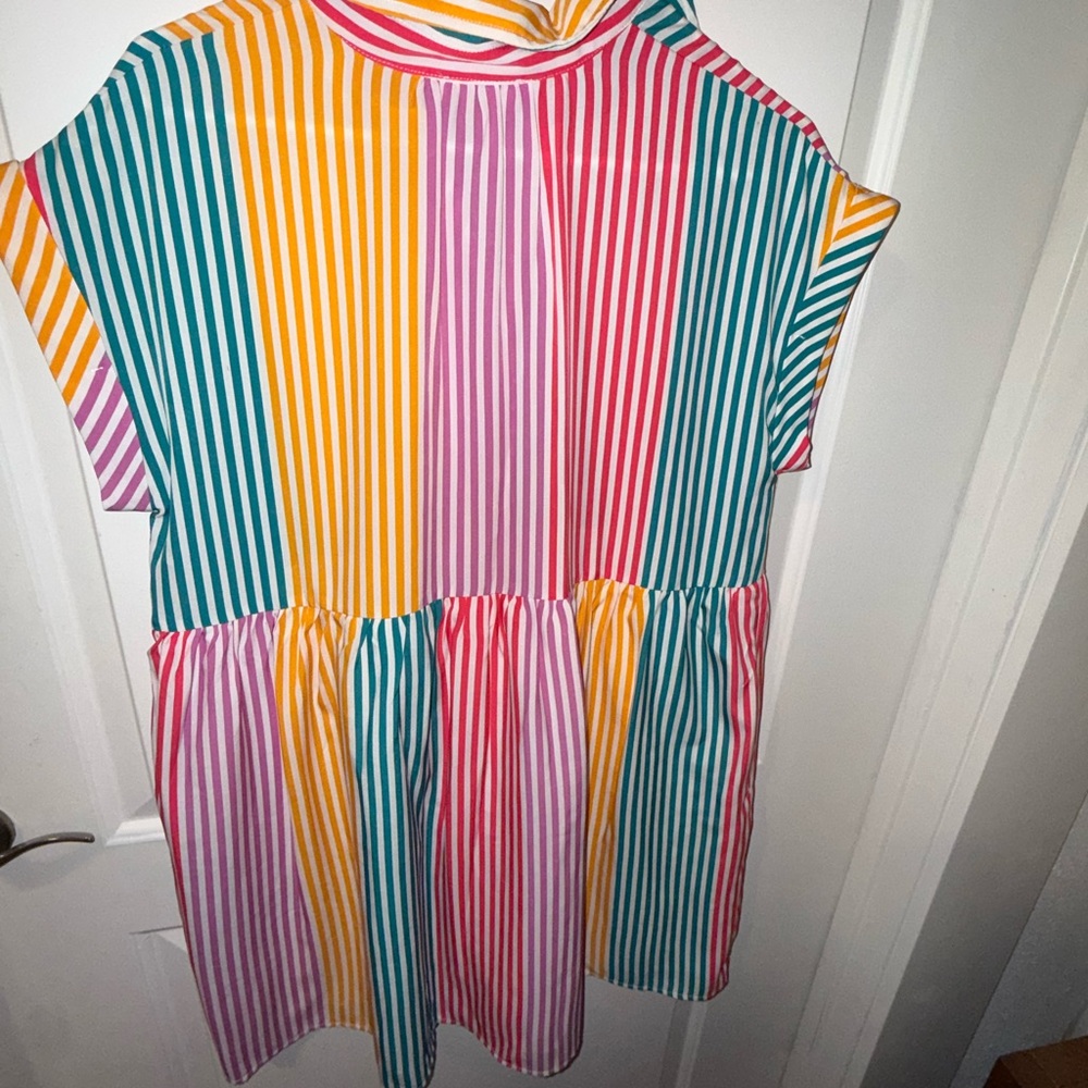 Colorblock Striped Button Dress - Picture 3 of 3
